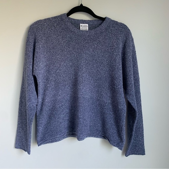 Columbia Blue Terry Cloth Long Sleeve Crew Neck Tight Knit Pullover Sweater - Picture 1 of 5